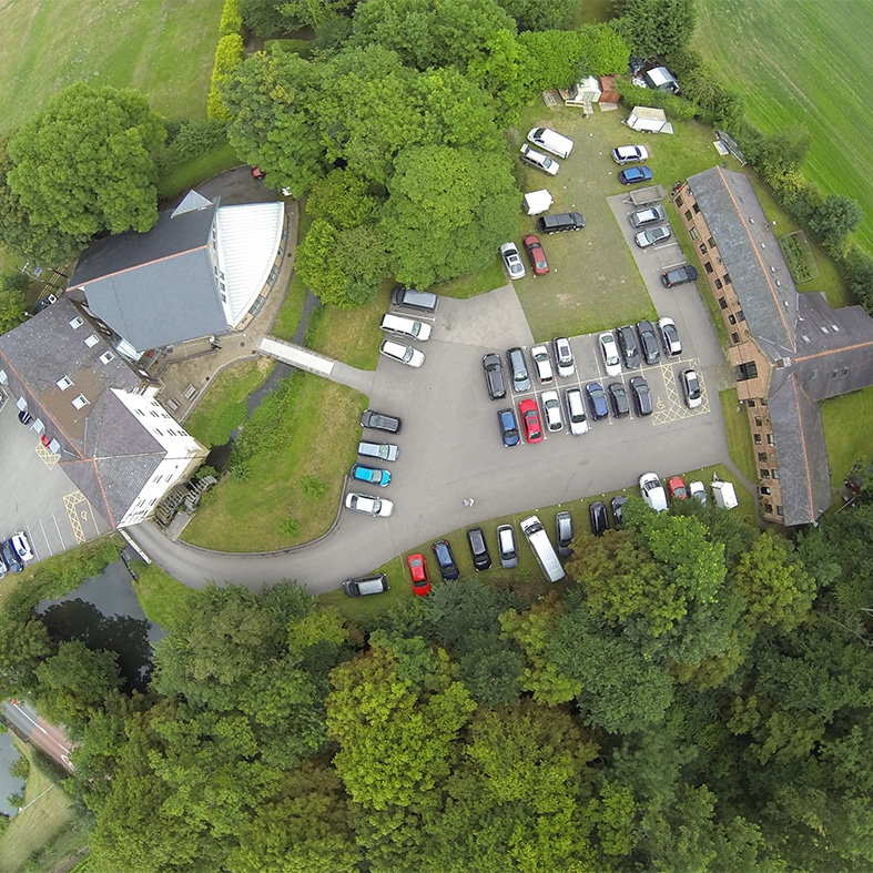 A view of Marford Mill from a bird's eye view
