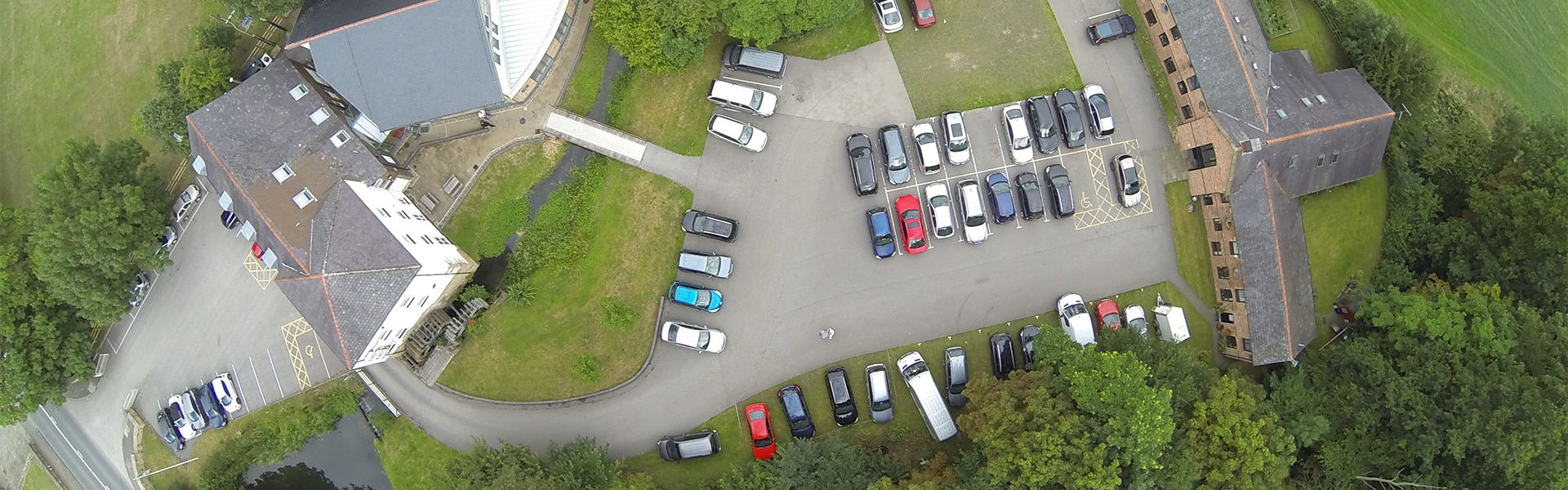 A view of Marford Mill from a bird's eye view