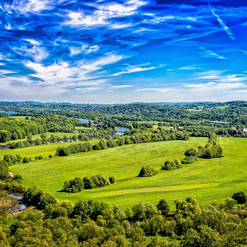 A landscape image of the German countryside