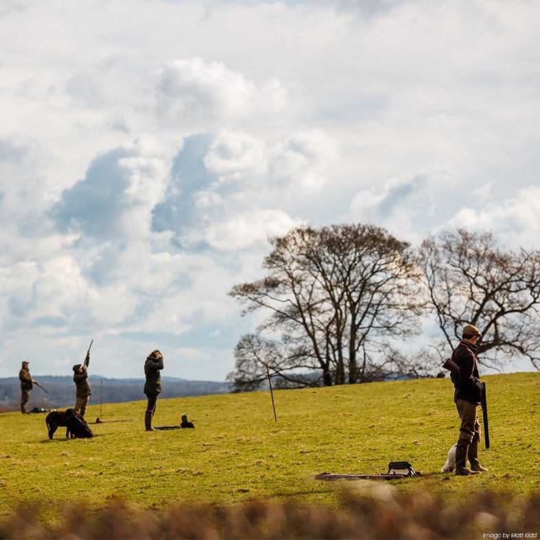 Game shooters in a field shooting